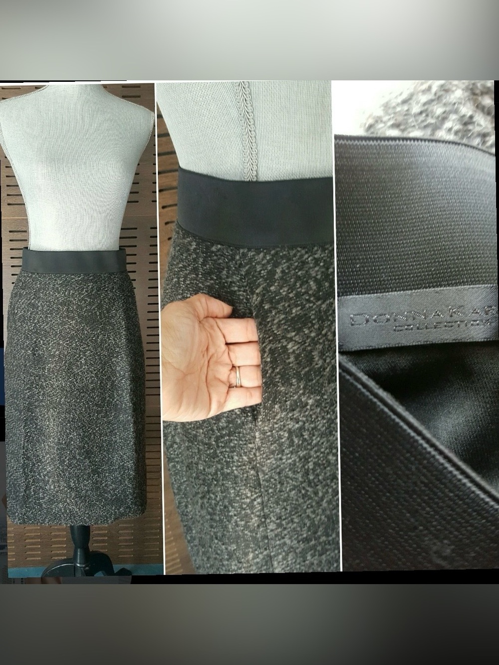 Donna Karan Black/Grey Boucle Wool Skirt Sz 6